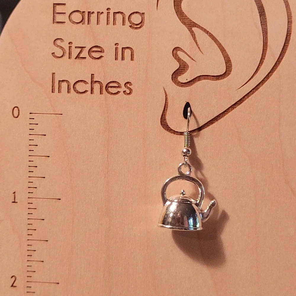 Miniature Tea Kettle Dangle Earrings - Picture 2 of 5
